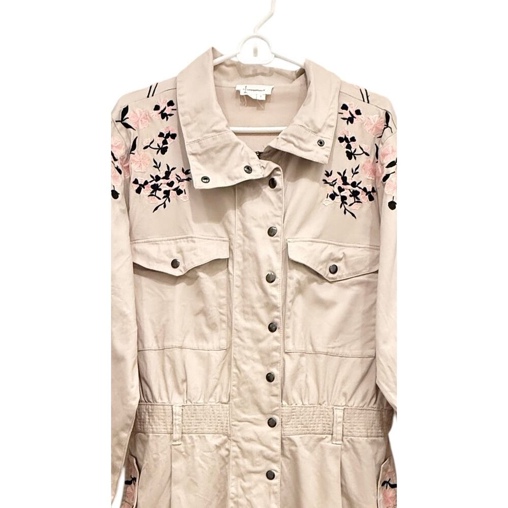 Anthropologie Embroidered Utility Romper Beige Long Sleeve Large - Picture 5 of 8